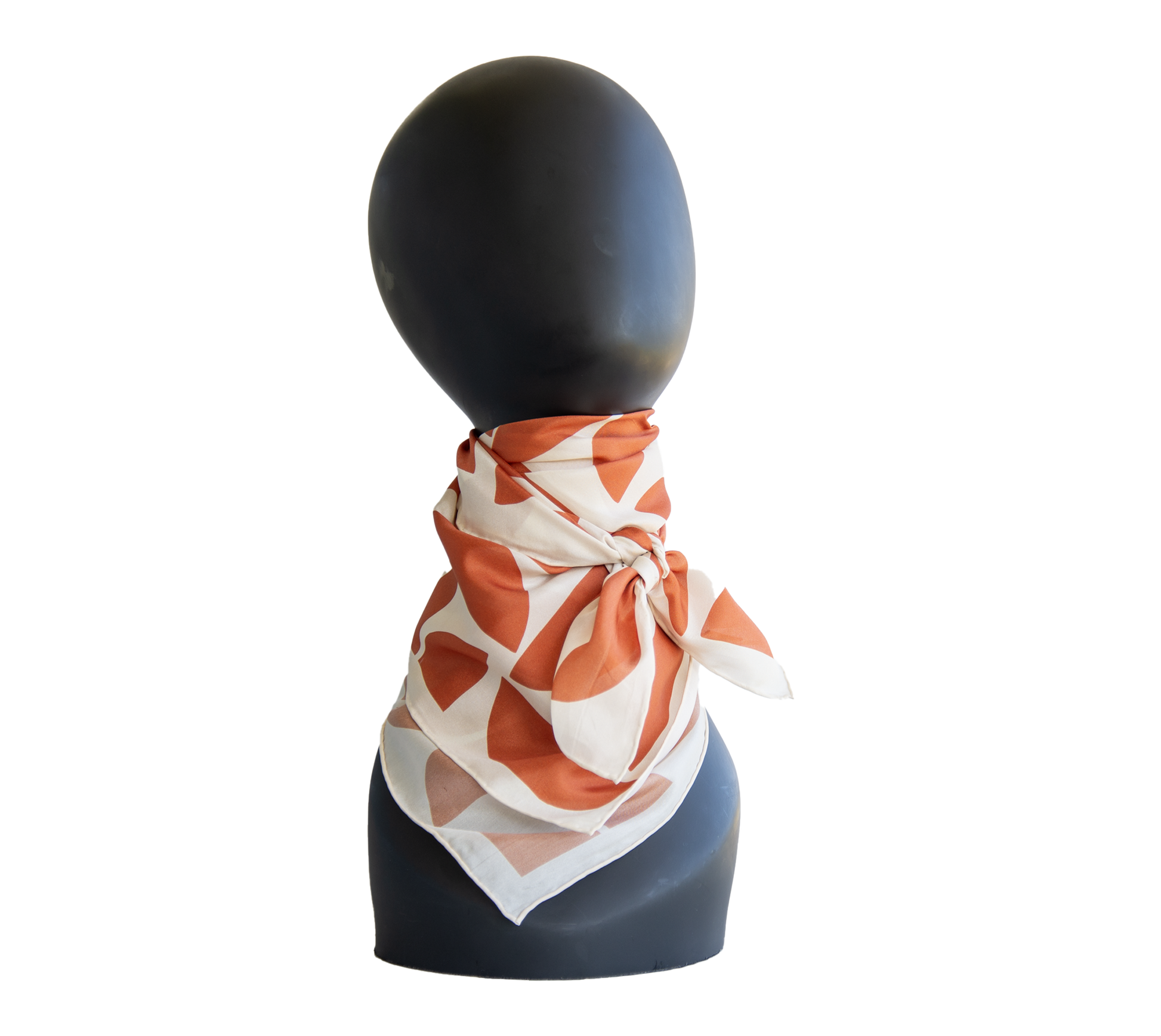 Orange and beige cream silk scarf with a 70s inspired print and pattern printed silk scarf