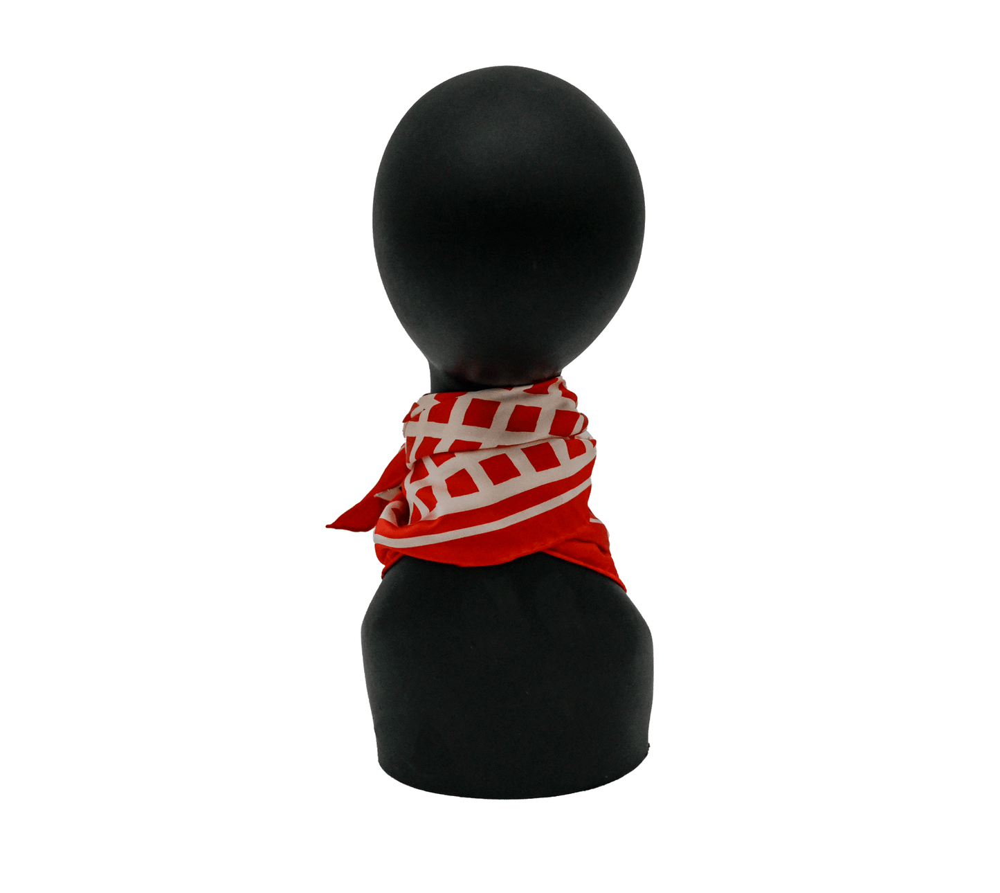 Red and beige cream neutral geometric grid bandana silk scarf in bold checkered Christmas colors