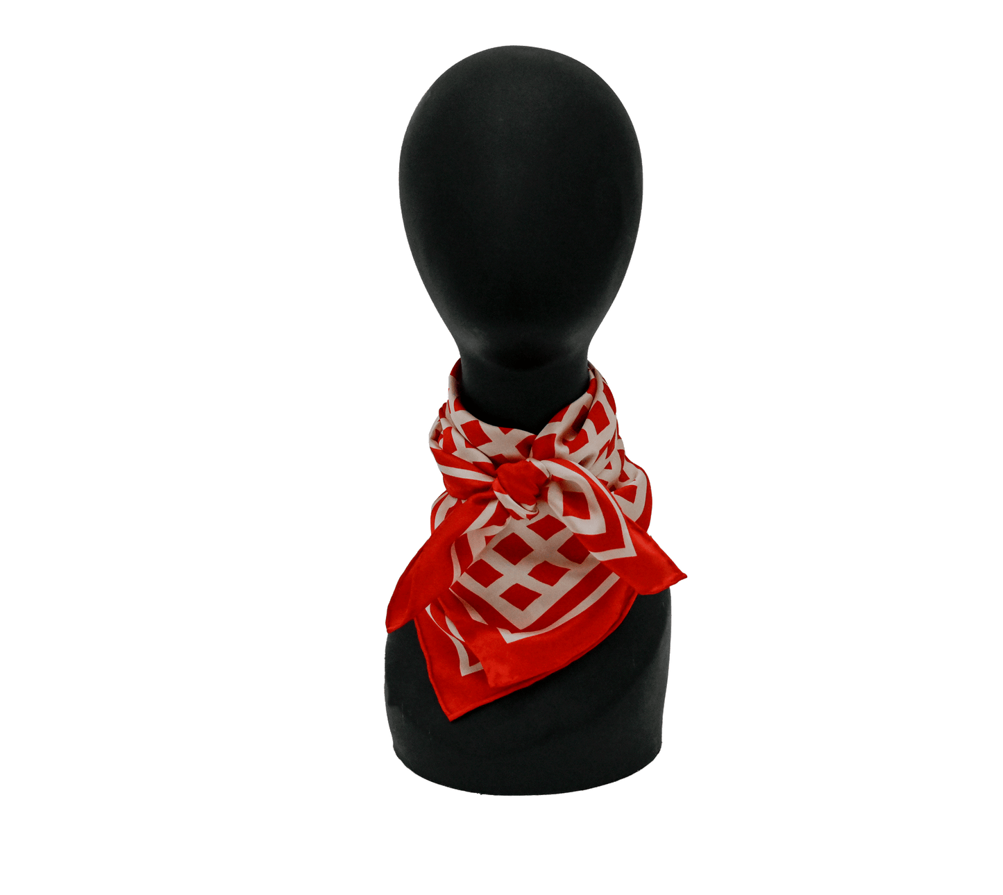 Red and beige cream neutral geometric grid silk scarf in bold Christmas colors