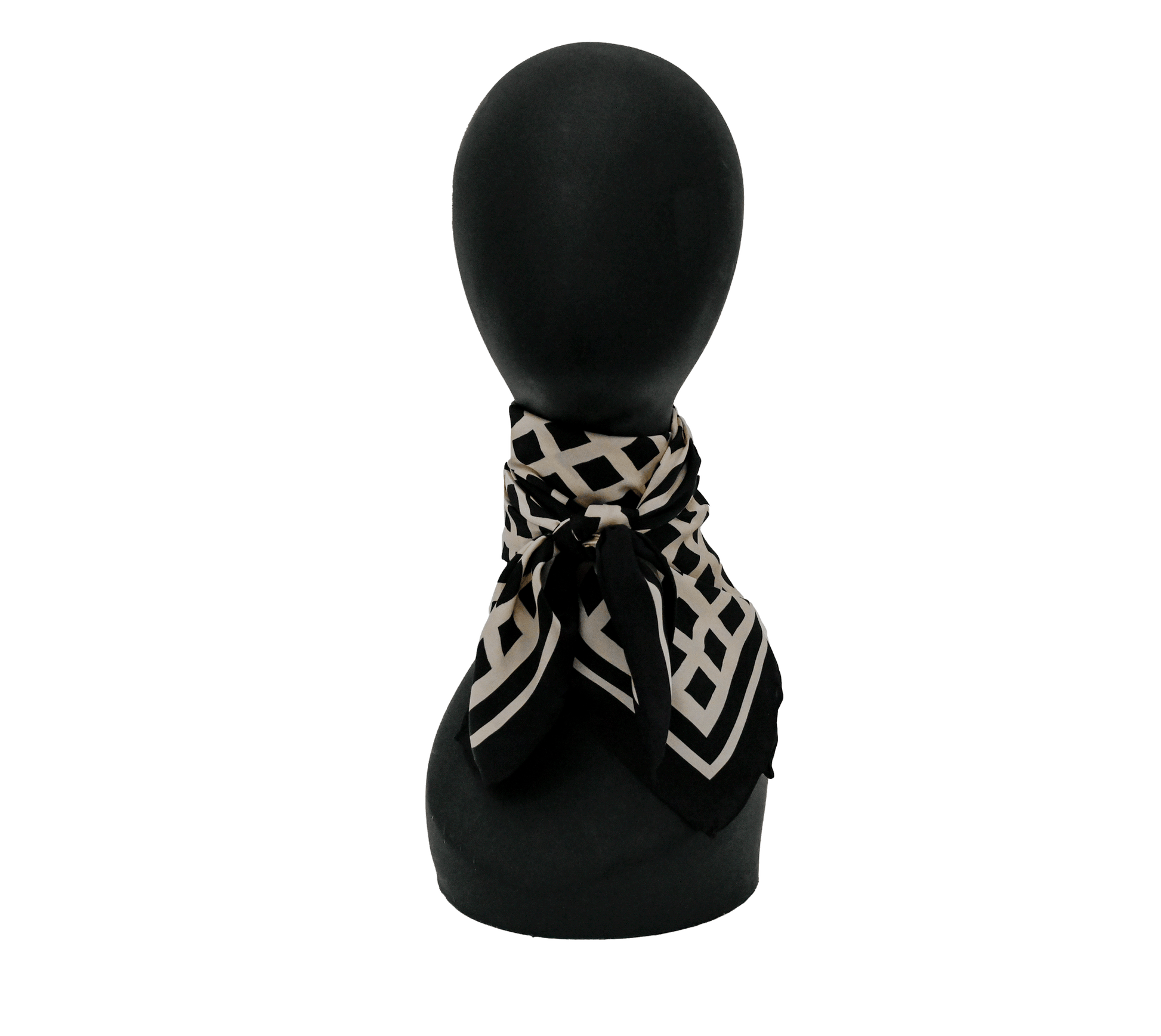 Black and beige cream neutral geometric grid bandana silk scarf in bold checkered pattern