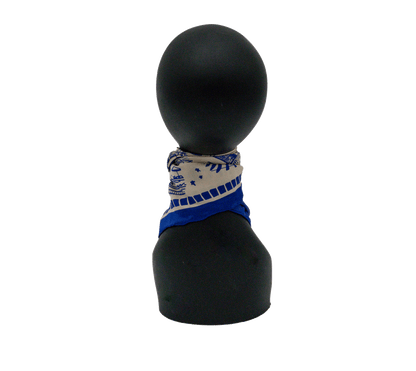 Blue and cream silk patterned scarf